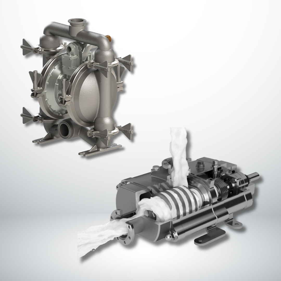 Sanitary Sandpiper Pump (L) and Bornemann Hygienic Twin Screw Pump (R)