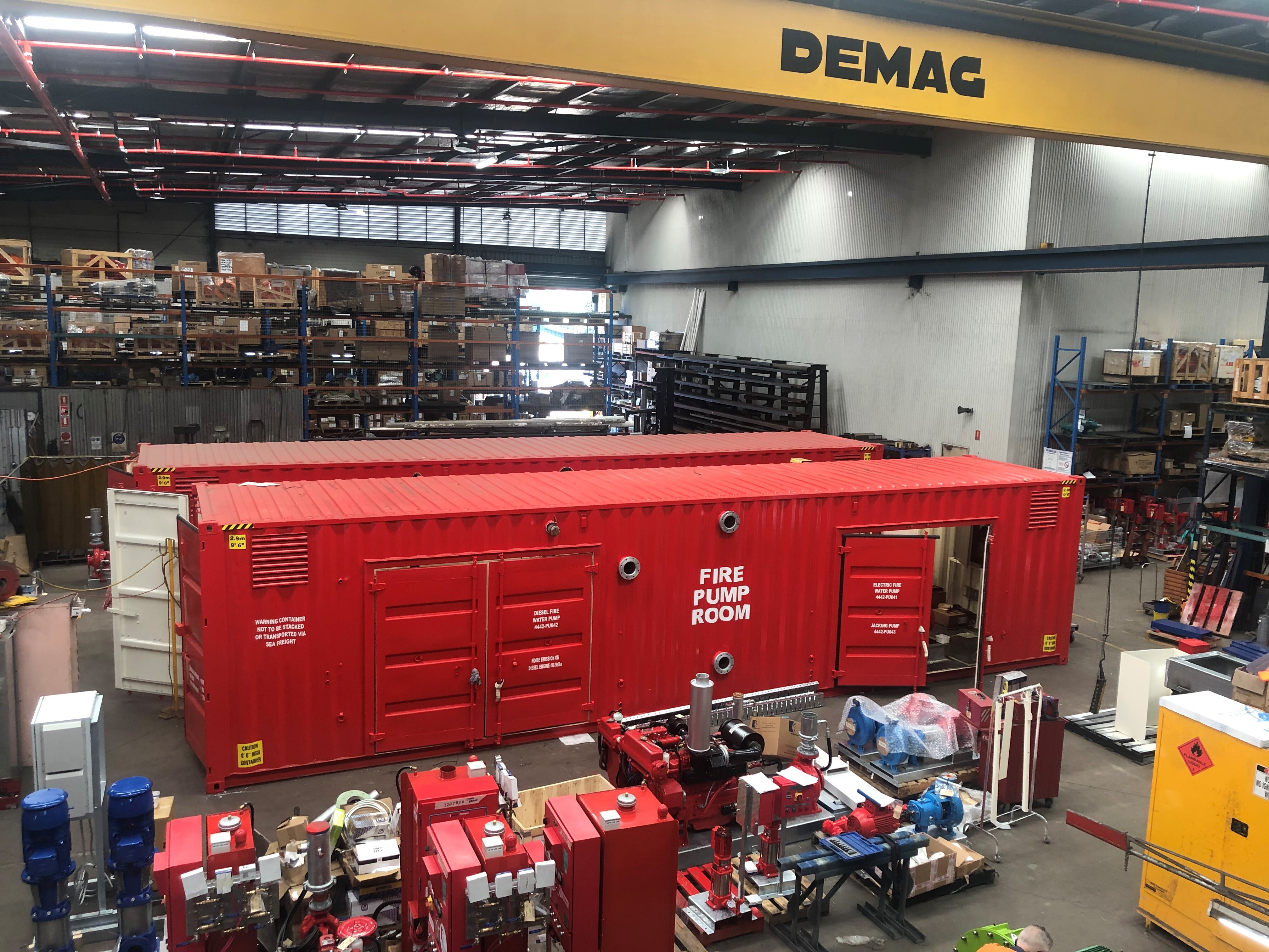 Containerised fire protection pump set.